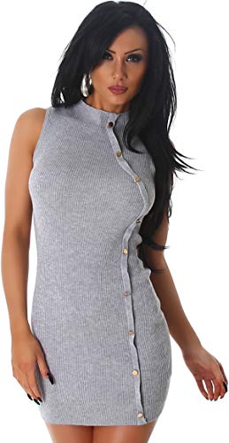Jela London Slim-Fit & Etui Stretchkleid in Feinripp-Optik m. Deko-Knopfleiste, Grau von Jela London