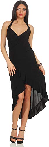 Jela London Damen Latin Salsa Maxi Kleid Vokuhila Tanz Rock Wickel Optik, Schwarz von Jela London