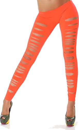 Leggins Leggings mit Rissen an den Seiten Einheitsgröße für 32-38 - Neon-Orange von Jela London