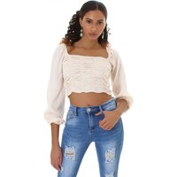 Uni Langarm Crop Blusen Top mit Raffungen von Jela London