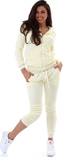 Jela London Damen Nicki Hausanzug Jogginganzug Velour Samt Jogging Freizeit Hose Kapuzen Jacke, Hellgelb, 38-40 (L) von Jela London