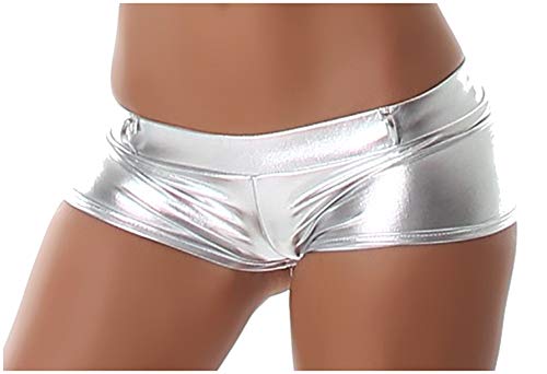 Jela London Damen Hotpants Wetlook GoGo Shorts Rave Techno Party Panty kurz Glanz metallic, Silber S (34/36) von Jela London