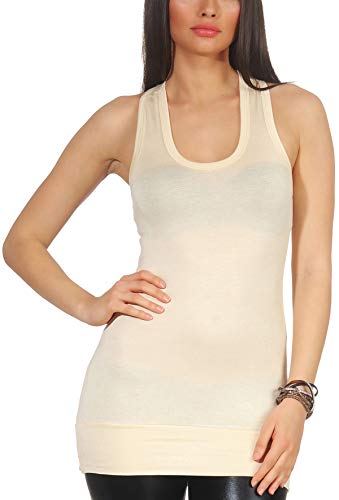 Jela London Damen Long Top Racerback Träger lang Stretch einfarbig U-Ausschnitt, Beige 32-36 von Jela London