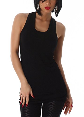 Jela London Damen Basic Long Top lang Träger Stretch Tanktop Racerback U-Ausschnitt, Schwarz 32-36 von Jela London