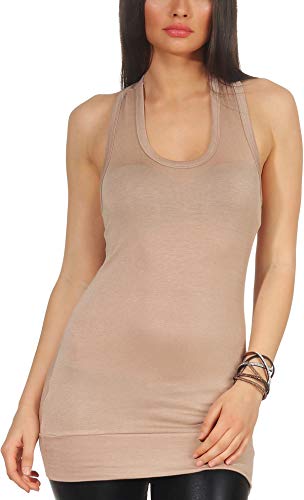 Jela London Damen Long Top Racerback Träger lang Stretch einfarbig U-Ausschnitt, Hellbraun von Jela London