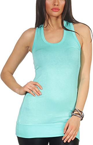 Jela London Damen Basic Träger Long Tank Top Racerback Ringerrücken Scoop U-Ausschnitt, Türkis 32-36 von Jela London