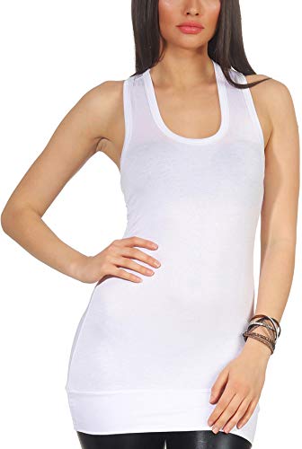 Jela London Damen Long Top Racerback Träger lang Stretch einfarbig Scoop U-Ausschnitt, Weiß 32-36 von Jela London