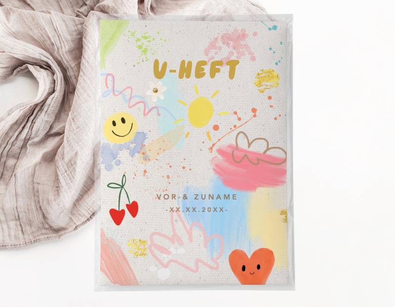 C U-Heft + Impfpasshülle -Bunte Malerei Herz Kirsche Baby Geschenk Geburt Personalisiert Schutzhülle Schwangerschaft Mädchen Girl von JelaaDesign