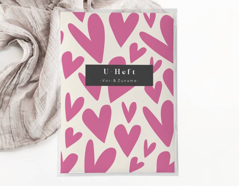 C U-Heft + Impfpasshülle -Herzen Rosa Pink Beige Baby Geschenk Geburt Personalisiert Schutzhülle Schwangerschaft Mädchen Girl von JelaaDesign