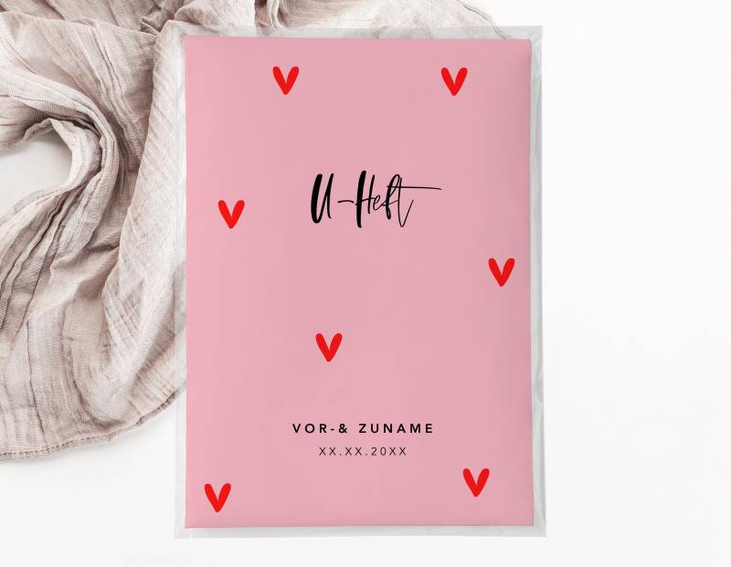 C U-Heft + Impfpasshülle -Herzen Rosa Pink Beige Baby Geschenk Geburt Personalisiert Schutzhülle Schwangerschaft Mädchen Girl von JelaaDesign