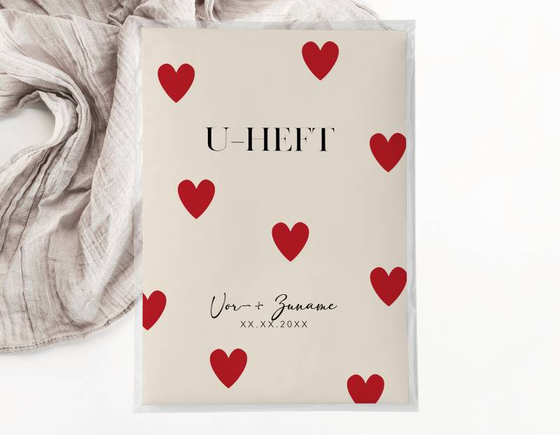 C U-Heft + Impfpasshülle - Herzen Rot Beige Geschenk Personalisiert Mit Name Mutter Kind Dokument Schutzhülle Kinderarzt Untersuchungsheft von JelaaDesign