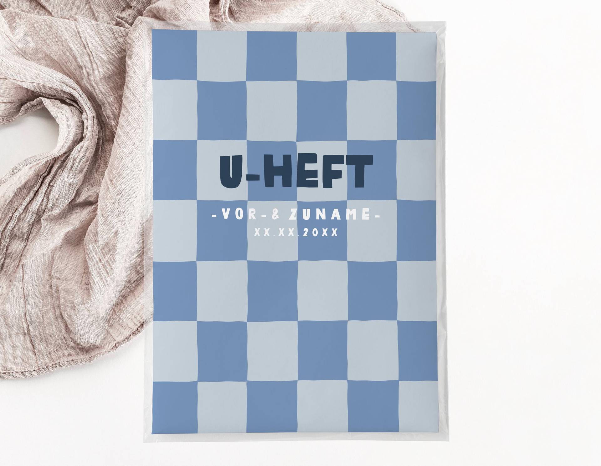 C U-Heft + Impfpasshülle - Karo Blau Baby Geschenk Geburt Personalisiert Schutzhülle von JelaaDesign