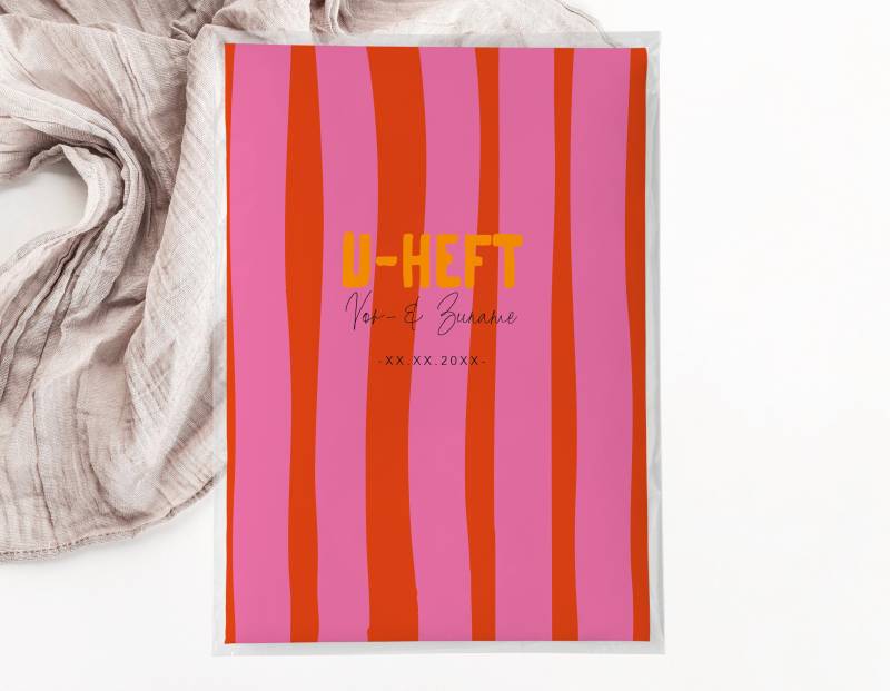 C U-Heft + Impfpasshülle - Pink Orange Gestreift Modern Schutzhülle Geschenk Baby Geburt Party Personalisiert Mit Namen Mädchen Girl von JelaaDesign