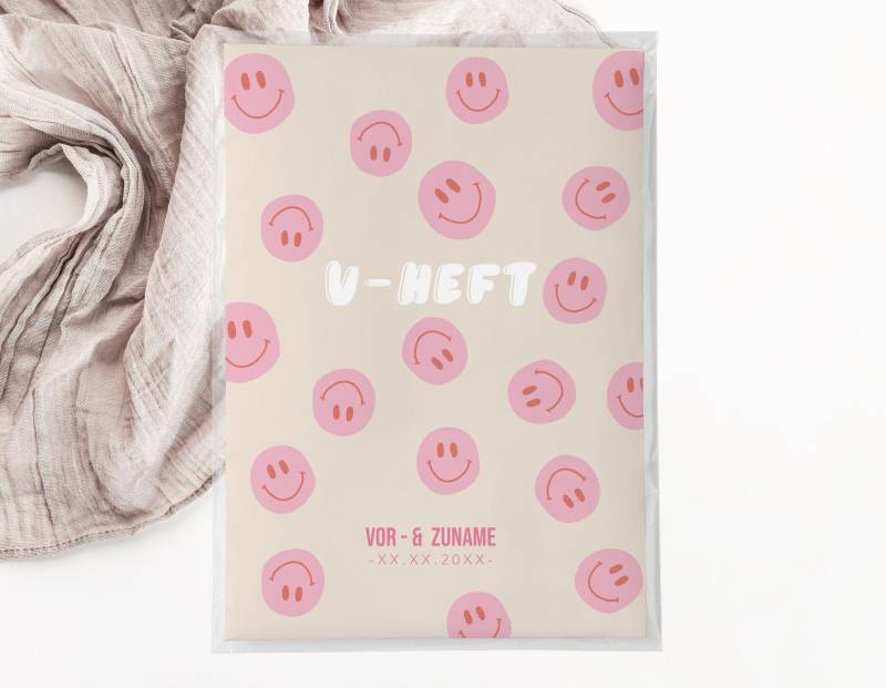 C U-Heft + Impfpasshülle -Smileys Rosa Orange Pink Beige Baby Geschenk Geburt Personalisiert Schutzhülle Schwangerschaft Mädchen Girl von JelaaDesign