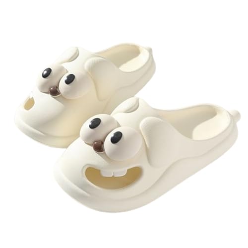 Jelaqmot Love Pups Slides, Tongue Kiss Slippers, Cute Funny 3DBig Eye Dog Slippers, Non Slip Slippers Sandals for Women (White,36/37) von Jelaqmot