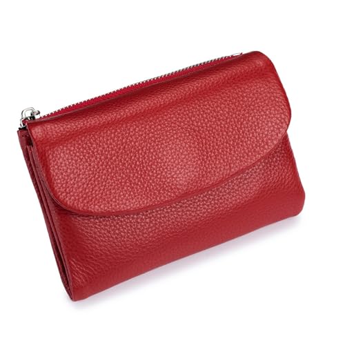 Jelaqmot Unisex Pebble Real Leather RFID Wallet – Slim Bifold Zipper Wallet with ID Windows with Coin Pockets, Card Slots & Cash Holder – Scratch Resistant, Waterproof, Travel-Friendly (B-Red) von Jelaqmot