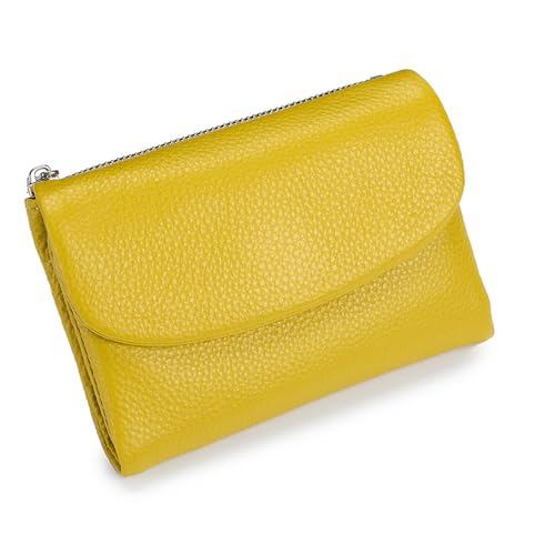 Jelaqmot Unisex Pebble Real Leather RFID Wallet – Slim Bifold Zipper Wallet with ID Windows with Coin Pockets, Card Slots & Cash Holder – Scratch Resistant, Waterproof, Travel-Friendly (C-Yellow) von Jelaqmot