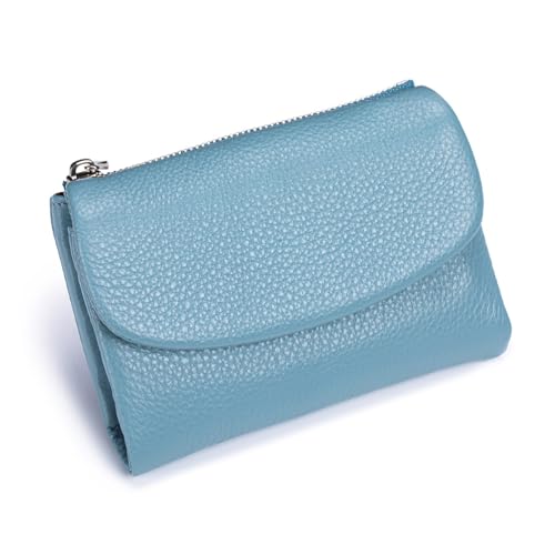 Jelaqmot Unisex Pebble Real Leather RFID Wallet – Slim Bifold Zipper Wallet with ID Windows with Coin Pockets, Card Slots & Cash Holder – Scratch Resistant, Waterproof, Travel-Friendly (H-Light Blue) von Jelaqmot