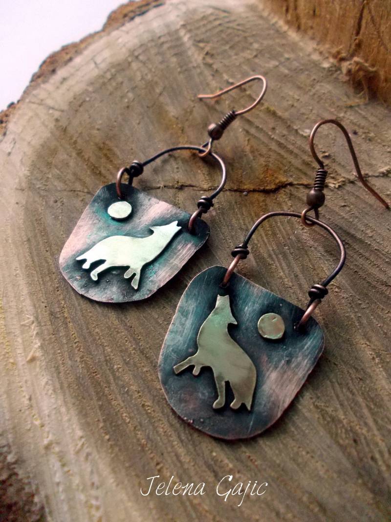 Die Wolf Kupfer Ohrringe Mit Mond - Kupferschmuck Die Wolf Kupfer Ohrringe Mit Mond - Kupferschmuck von JelenaGajicJewelry