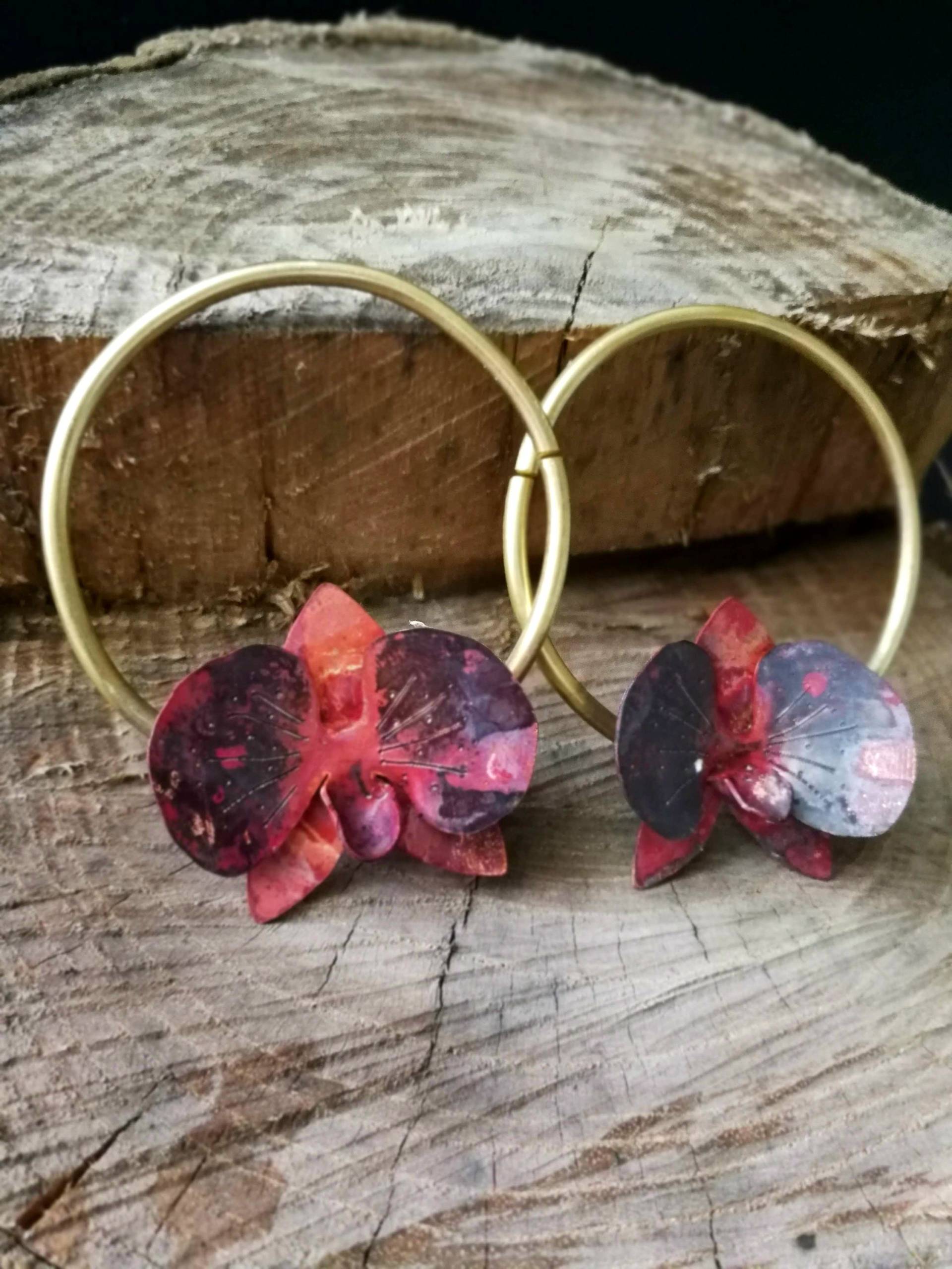 Orchidee Ohrringe 10 Gauge Creolen Gestreckte Ohren Tunnel Ohrgewichte von JelenaGajicJewelry