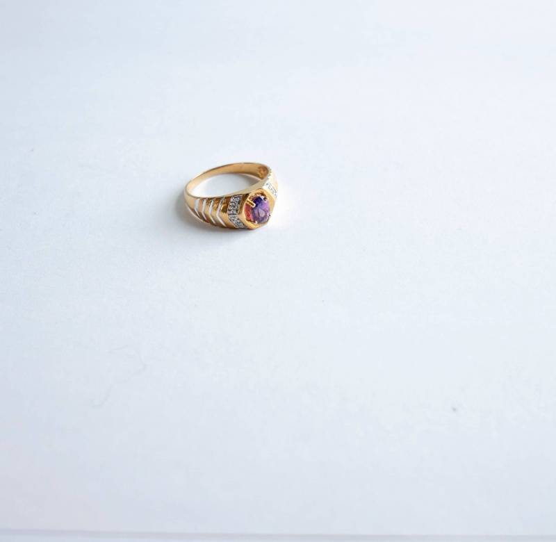 Amethyst Birthstone Ring Februar Chevron 14 K Gelb Weiß Gold Vergoldet Eisigen Cluster Gms Legierung Hip Hop Band Größe 10 von Jelifem