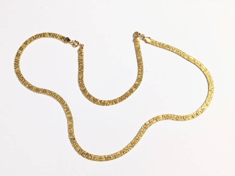 Avon 1991 Twice As Nice Gold Tone Reversible I Love You Halskette & Armband Set Nagget Design New Old Stock 25 von Jelifem