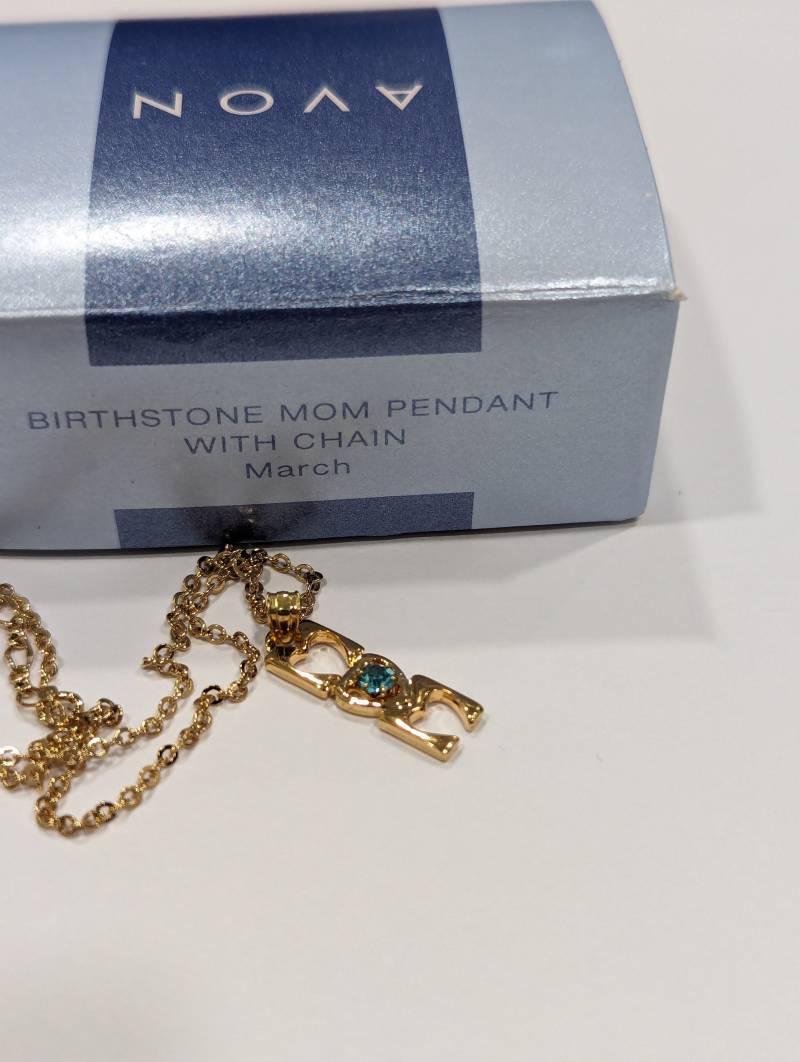 Avon Mom Anhänger Halskette Goldfarben, März Geburtsstein, 2000 Nos 121 von Jelifem