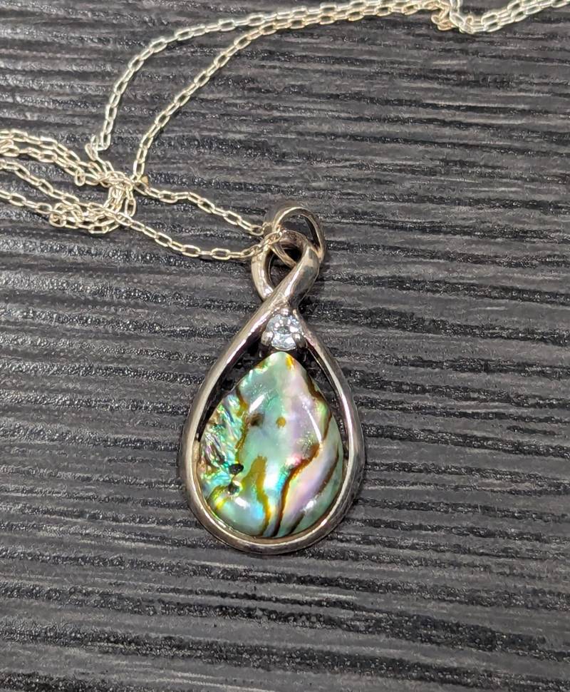 Avon Sterling Silber Abalone Tropfen Halskette Perlmutt Anhänger New Old Stock von Jelifem