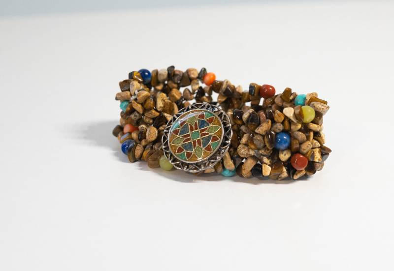 Carolyn Pollack Relios 925 Sterling Multi-Gem Inlay Achat, Tigerauge, Türkis Perlen Chip Stretch Armband Nachlass Schmuck Gestempelt von Jelifem