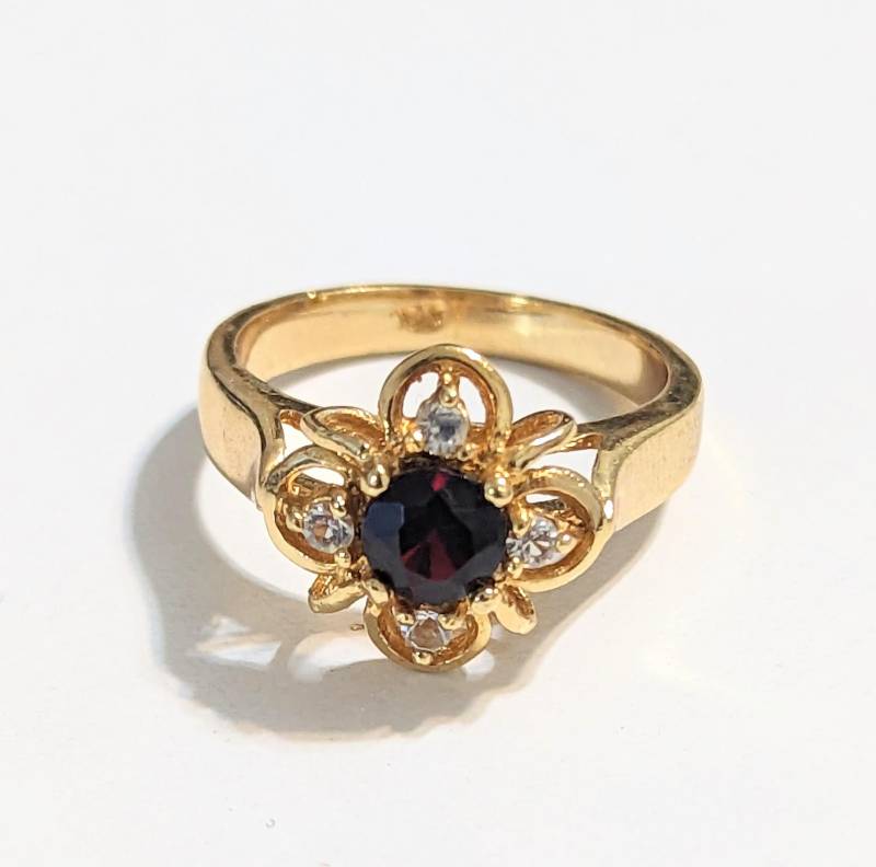 Dac Geburtsstein Granat Ring Januar Blume Cocktail Gelb Gold Finish Deborah Armstrong Größe 9 von Jelifem