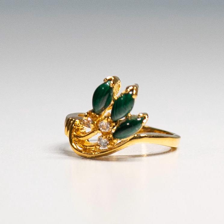 Vintage Malachit Cz Delfin Kollektion 18Kt Vergoldeter Ring, Größe 5 1/4 von Jelifem