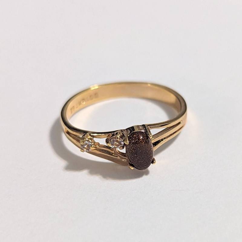 Funkelnder Goldstone Edelstein Ring Sonnenstein Chakra Stein 750Er Gelbgold Größe 8 Punziert von Jelifem