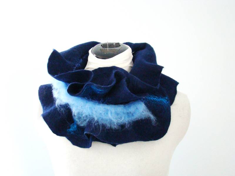 Gefilzter Schalkragen Aus Merinowolle Blauer Grobstrick Flauschiger Schlauchschal Fee Accessoires Gefilzter Schalkragen Aus Merinowolle Blauer Grobstrick Flauschiger Schlauchschal Fee Accessoires von Jelifem