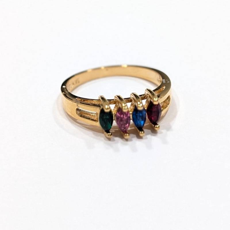 Mutterring Marquise 4 Steindesign Größe 6.5 Januar Mai September Oktober Granat Smaragd Saphir Rosenquarz Großmutters Familie Marke von Jelifem