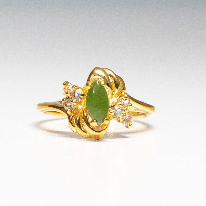 Reicher Marquise Jade & Klarer Cz-stein-Ring Viele Funkelnde 18Kt Hge Gelbgold-Cocktail-Ring Größe 9 Halbedelstein von Jelifem