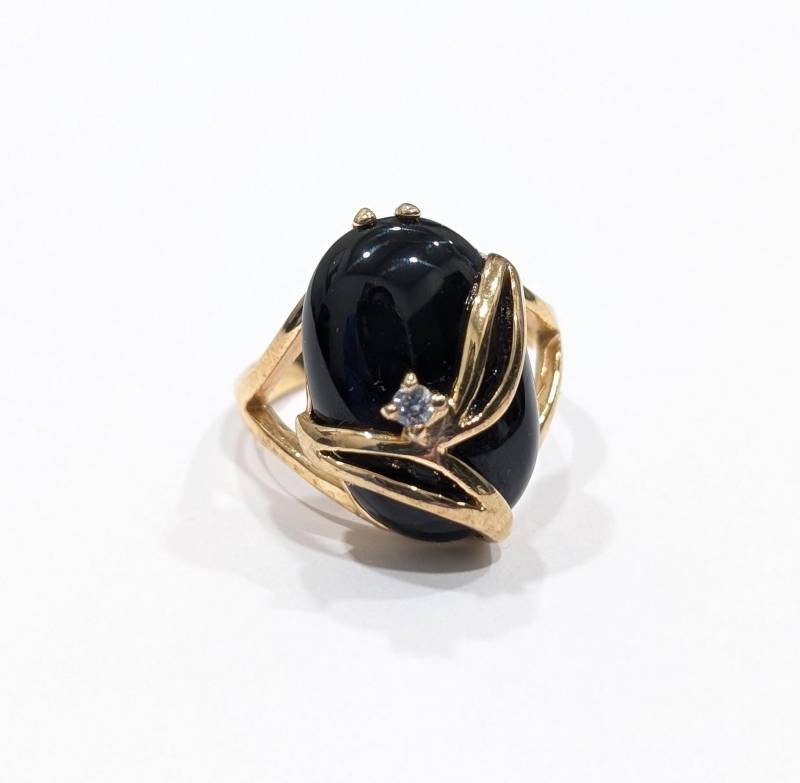Seta Oval Onyx Zirkon Akzent Cocktail Ring Schwarzer Edelstein Gold Finish Sz 9 Palm Beach Schmuck Von Hallmarked Excellent von Jelifem