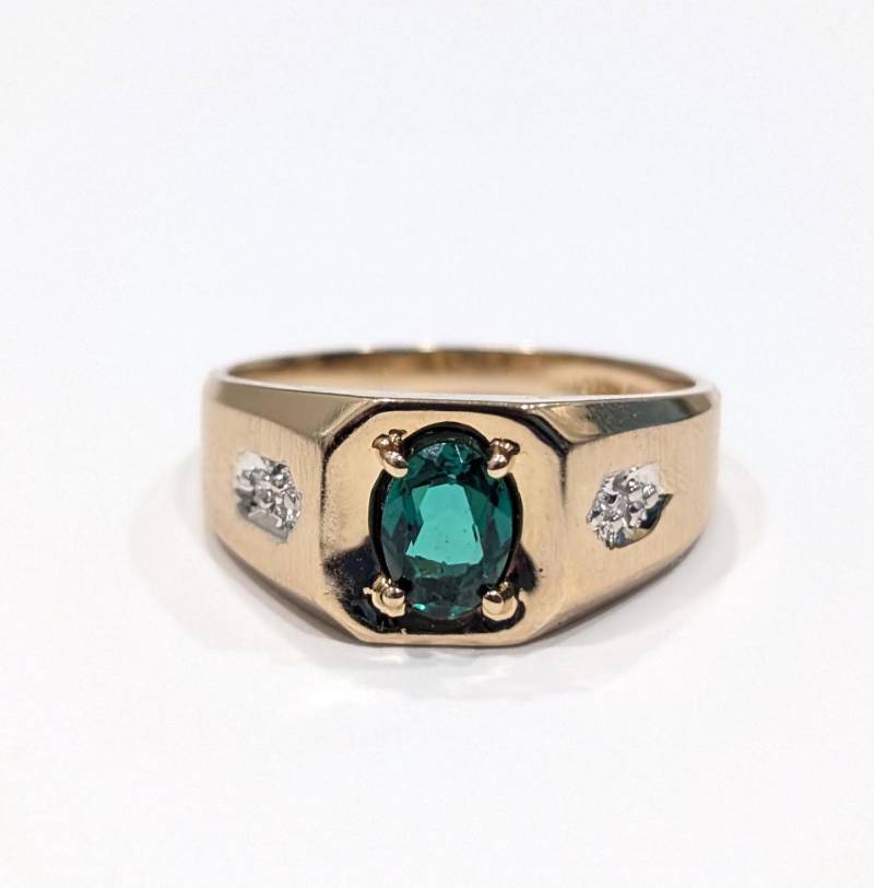 Smaragd Spinell Ring Birthstone Mai Statement Band 14K Gelbgold Vergoldet Icy Cluster Gms Legierung Hip Hop Größe 9 1/2 von Jelifem