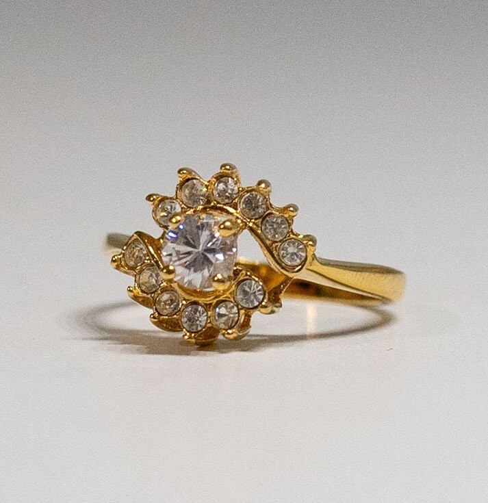 Victorian Style Kristall-Cocktailring 14Kt Hge, Size 9 von Jelifem