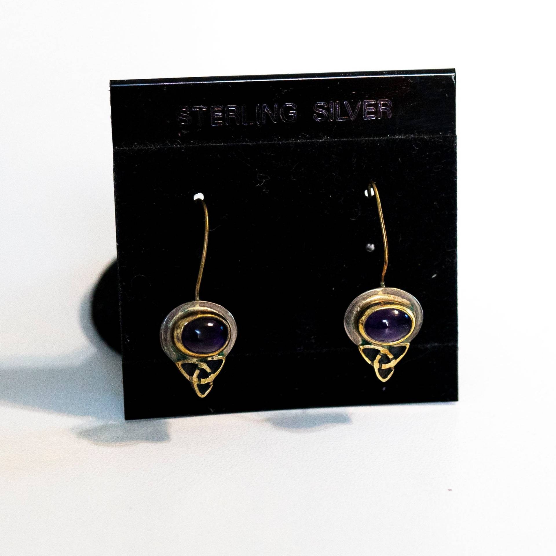 Vintage 925Rj Sterling Silber Gold Akzent Ohrringe Edelstein Amethyst Celtic von Jelifem