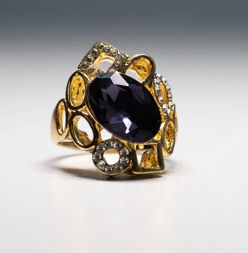 Vintage Art Deco Amethyst Cocktailring, 14Kt Hge Gold, Größe 9 von Jelifem