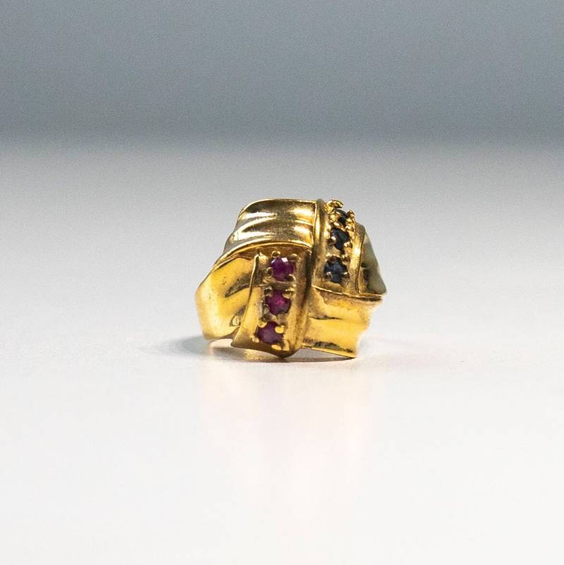 Vintage Chateau D'argent Kanada Ring Größe 8 Rubin Saphir Vermeil Sterling Silber Crossover Breite Bandring von Jelifem