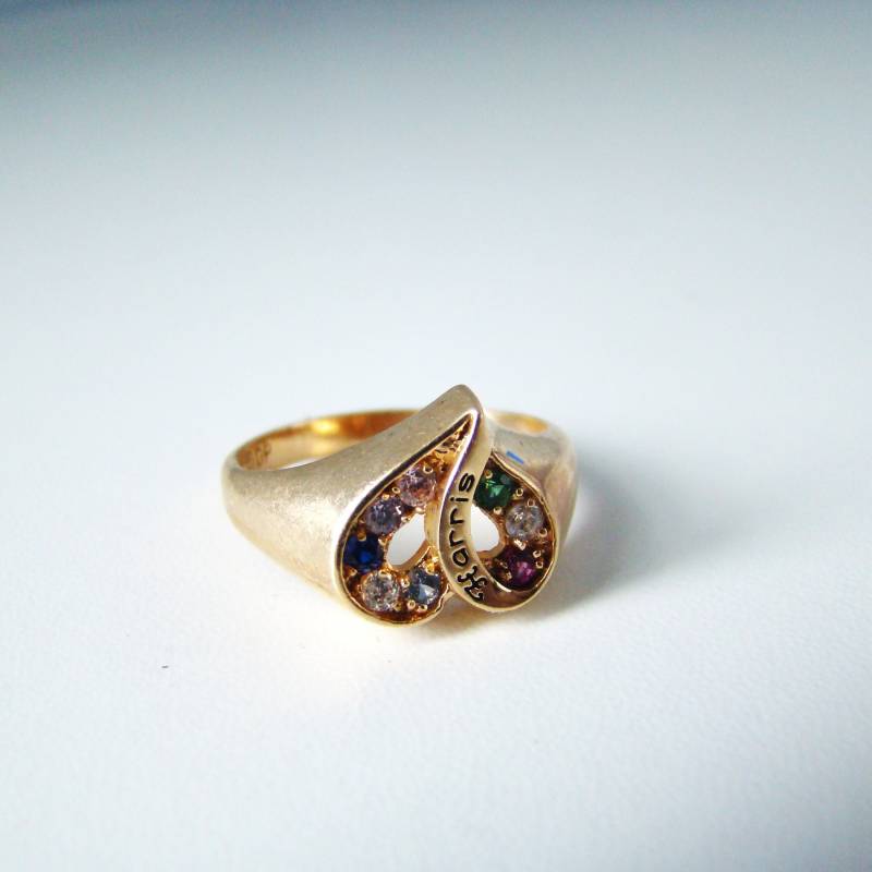Vintage Herzmutter Ring Cubic Zircon 3-stone, Size 8 von Jelifem