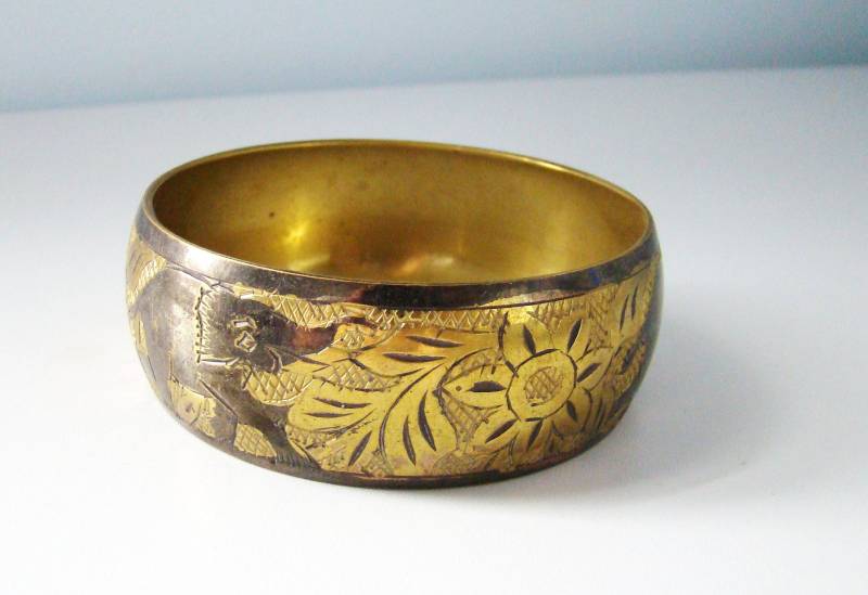 Vintage Massivem Messing Elefant Armreif Nachlass Schmuck Made in India Elefant Graviert Boho Elephant von Jelifem