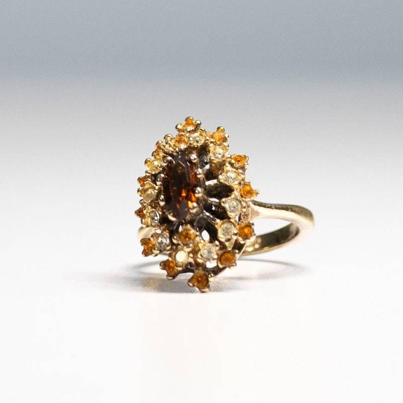 Vintage Espo Sterling Vermeil Rauchtopas & Swarovski Kristall Joseph Esposito Ring von Jelifem