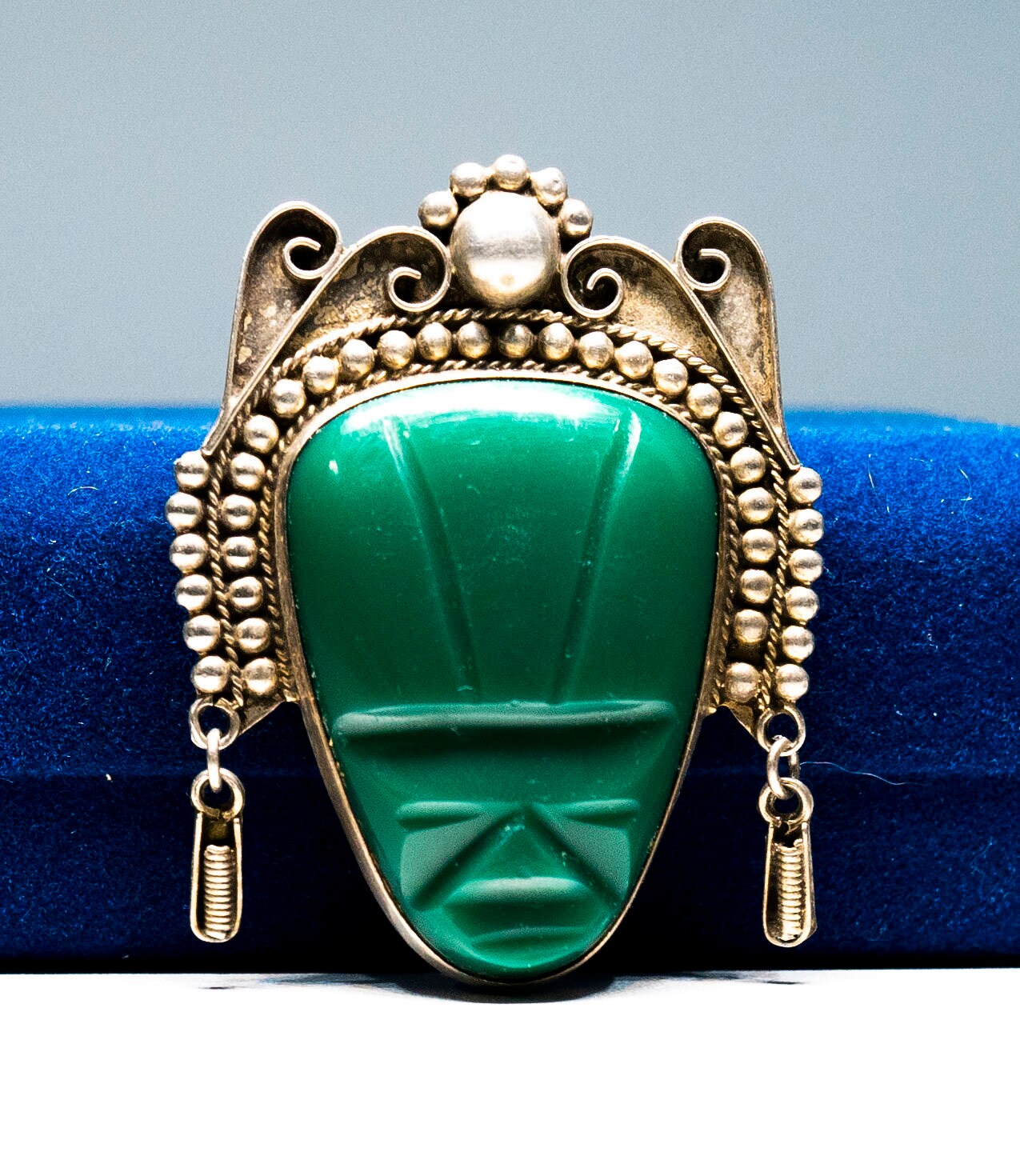 sterling Silber Mayan Azteken Grün Onyx Gesicht Brosche - Taxco Mexiko Ace Guadalajara Punziert sterling Silber Mayan Azteken Grün Onyx Gesicht Brosche - Taxco Mexiko Ace Guadalajara Punziert von Jelifem