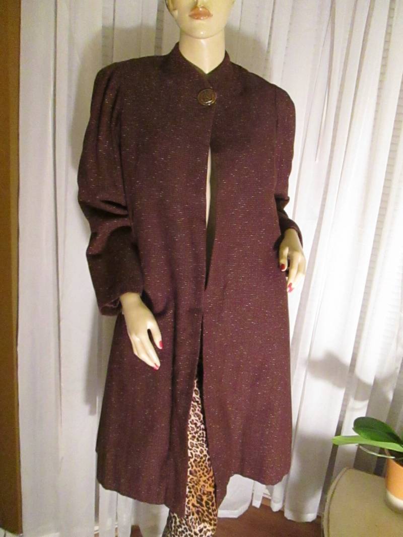 1940Er/50Er Jahre Brauner Tweed-Wollmantel Für Damen Mit Pelzfutter - Ohne Label Größe von Jellajeans