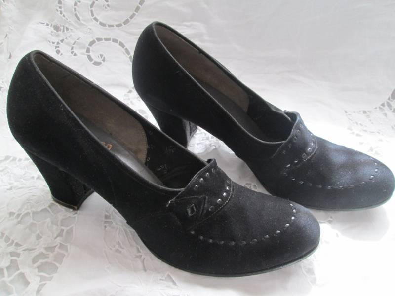 1940Er Damen Schwarz Wildleder Blockabsatz Schuhe Von La Vanguard - Größe 7 1/2Aaaa von Jellajeans