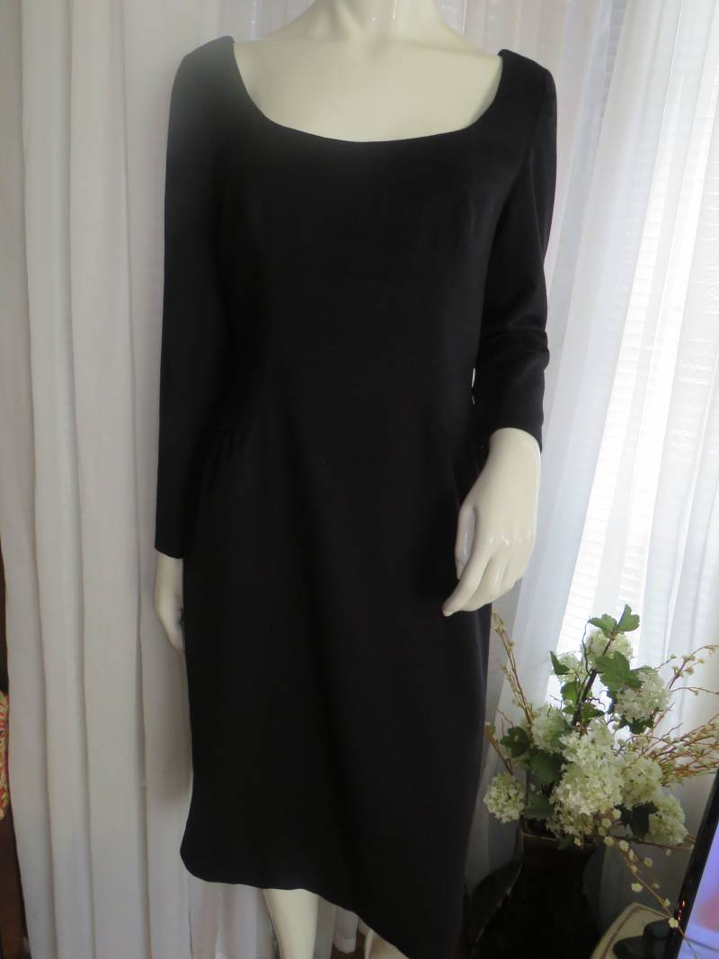 1950Er Jahre "Langarm-Schwarzes Bleistift-Fit Kleid - Ohne Label/Größenschild von Jellajeans