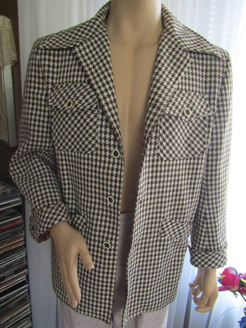 1970S "Dunkelbraun/Off White Hahnentritt-Blazer Von Cavalier - Keine Größe von Jellajeans