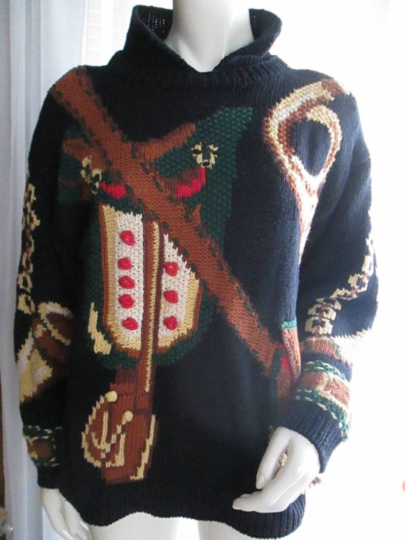 "1980Er/90Er Jahre "Eagle's Eye" Schwarz Hand Gestrickt Crazy Sweater Mit Geldbörse - Größe L." von Jellajeans